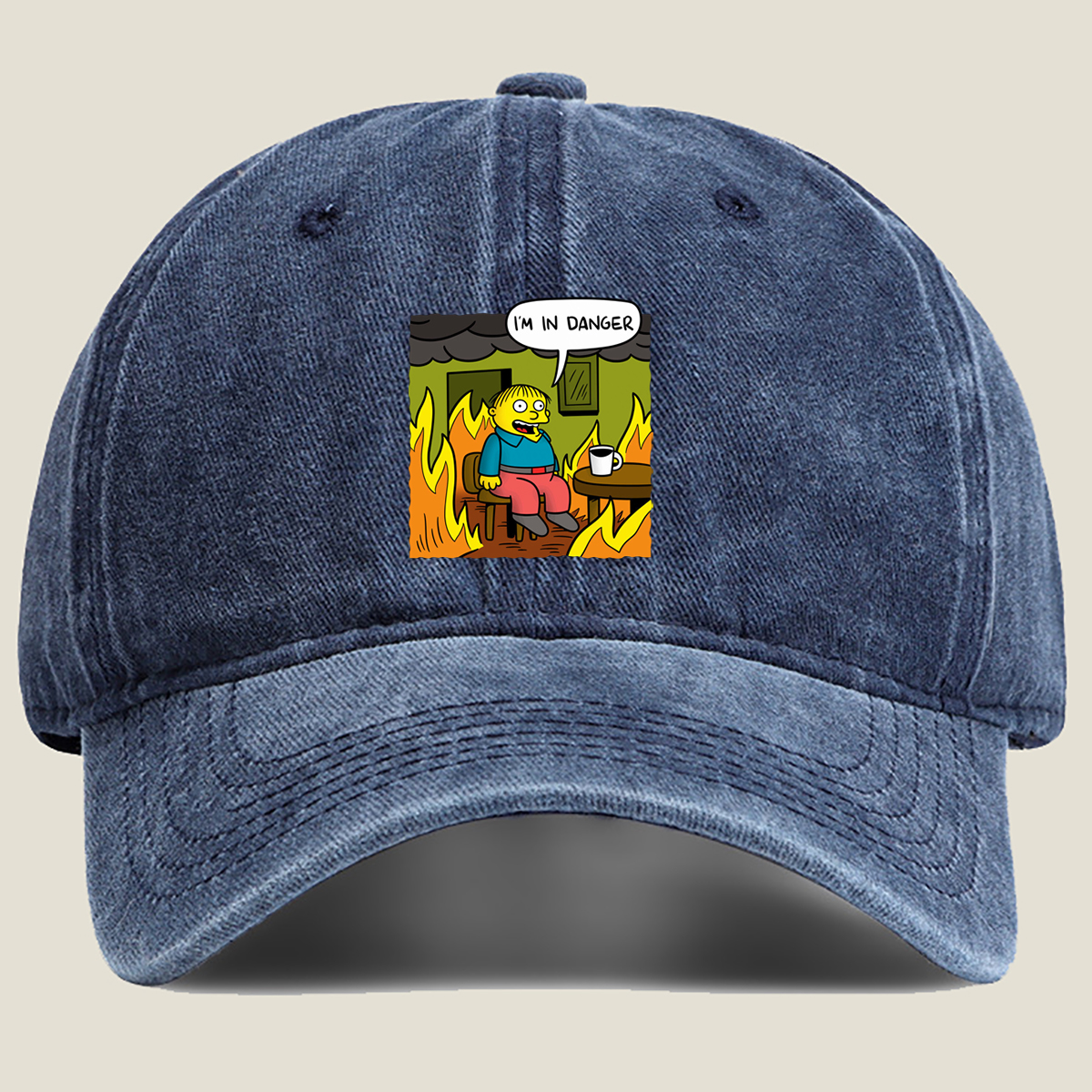 Simpsons Character in Burning Room - Washed Denim - Baseball Cap