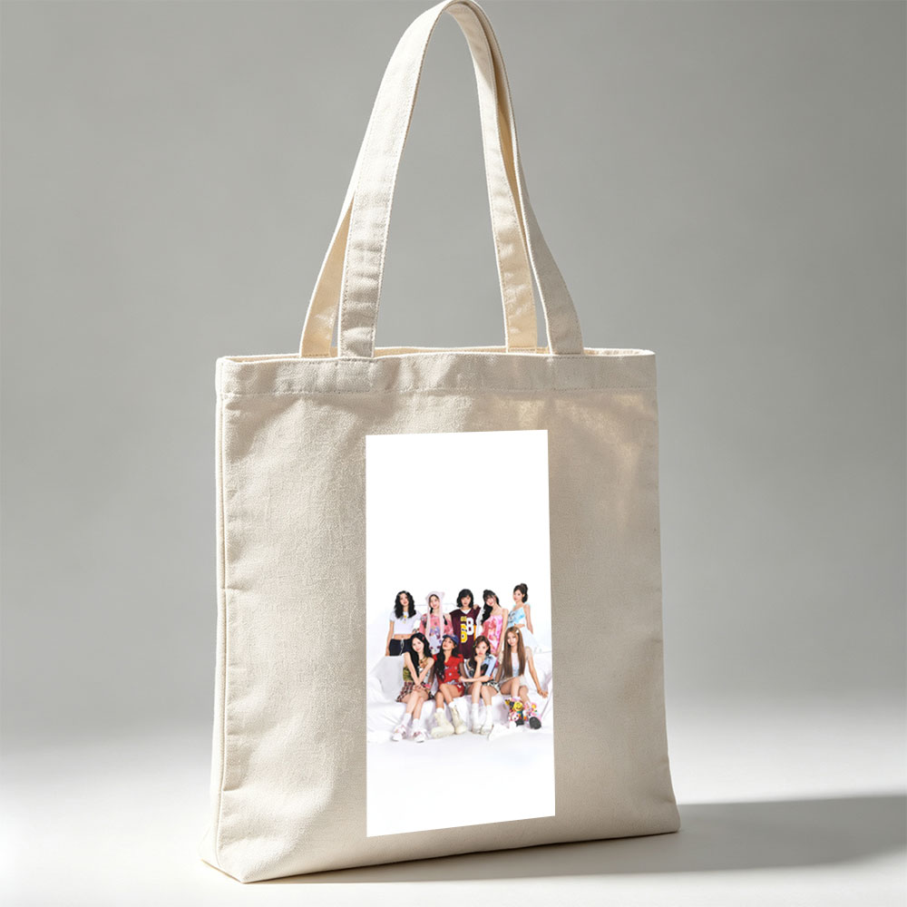 K-pop Girl Group in Casual Outfits Posed on White Background - Canvas tote bags