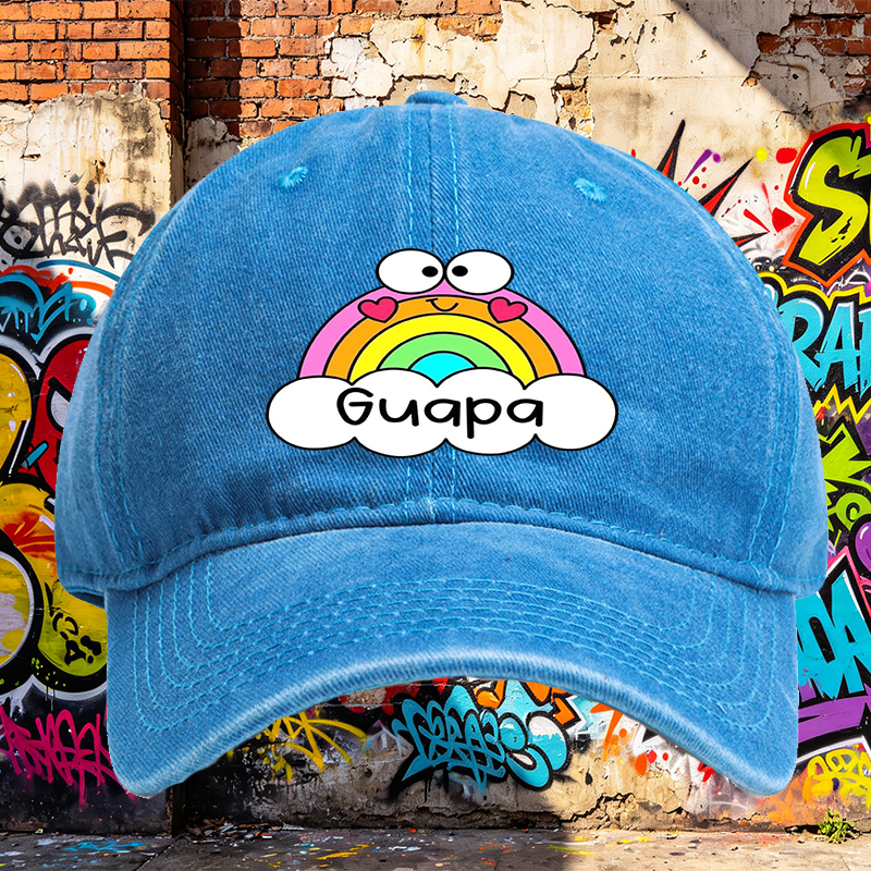 Unisex Classic Washed Cap with Rainbow Heart Eyes and 
