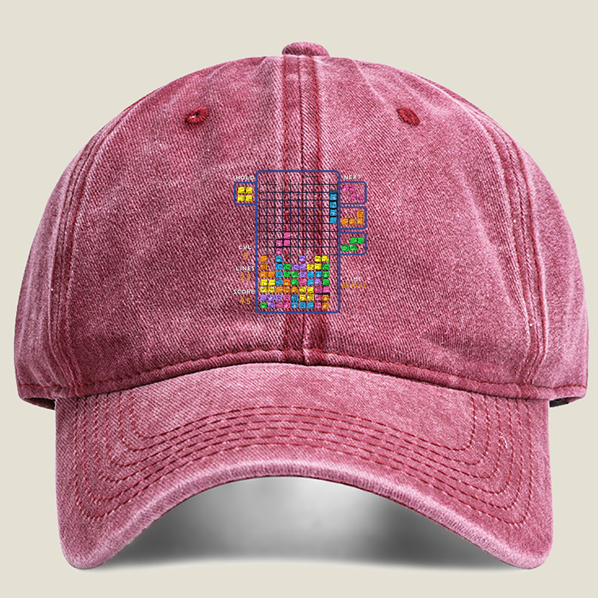 Cat Tetris: Level 9 Action - Washed Denim - Baseball Cap