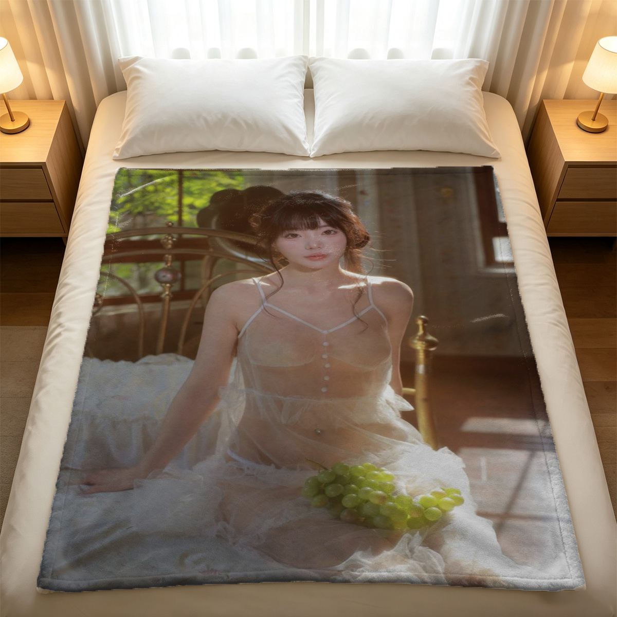 Nude brunette sitting on chair looking back over shoulder - Blanket