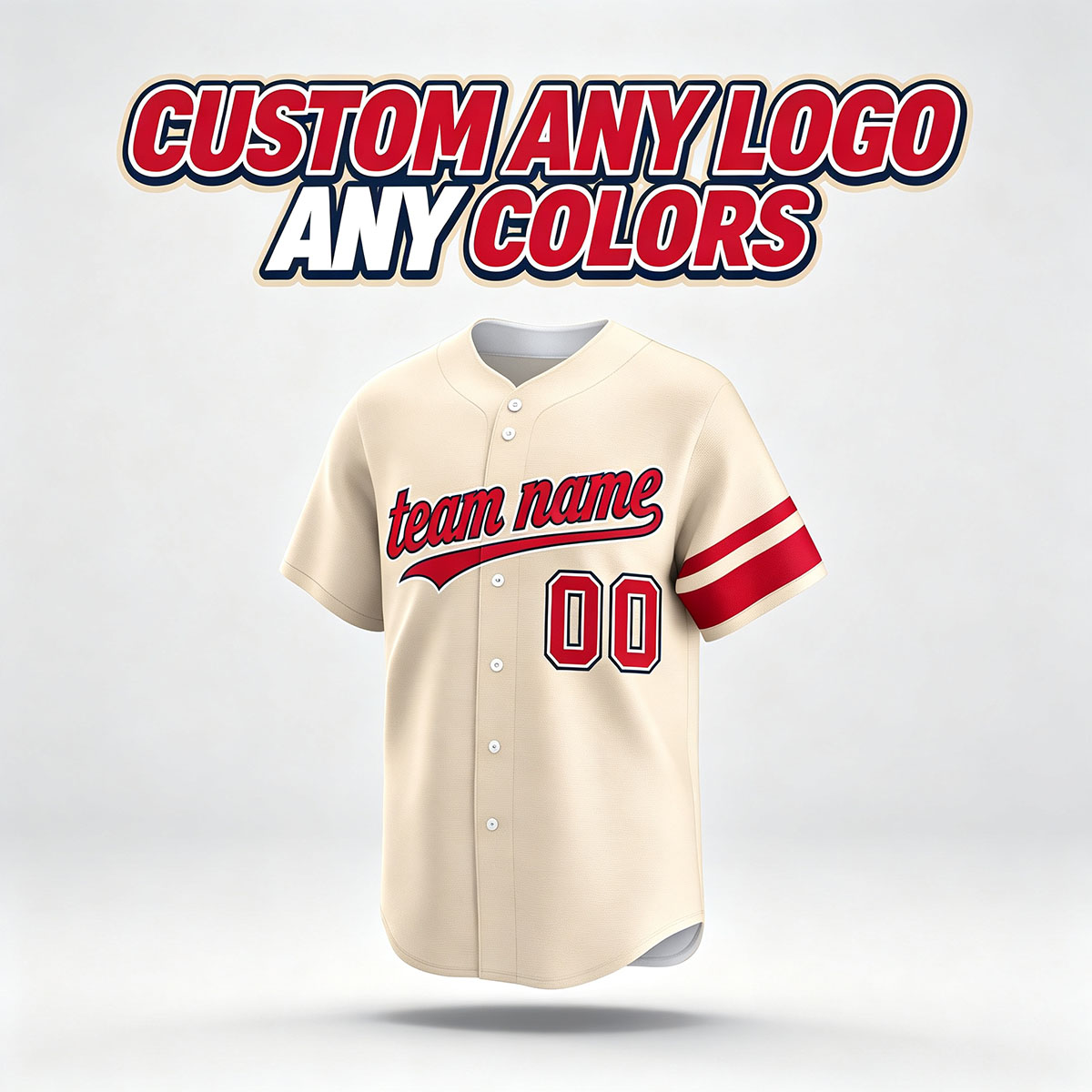 Custom Printed California Retro Beach Style Baseball Jersey Cream Off White Red Button Down Shirt for Men and Women