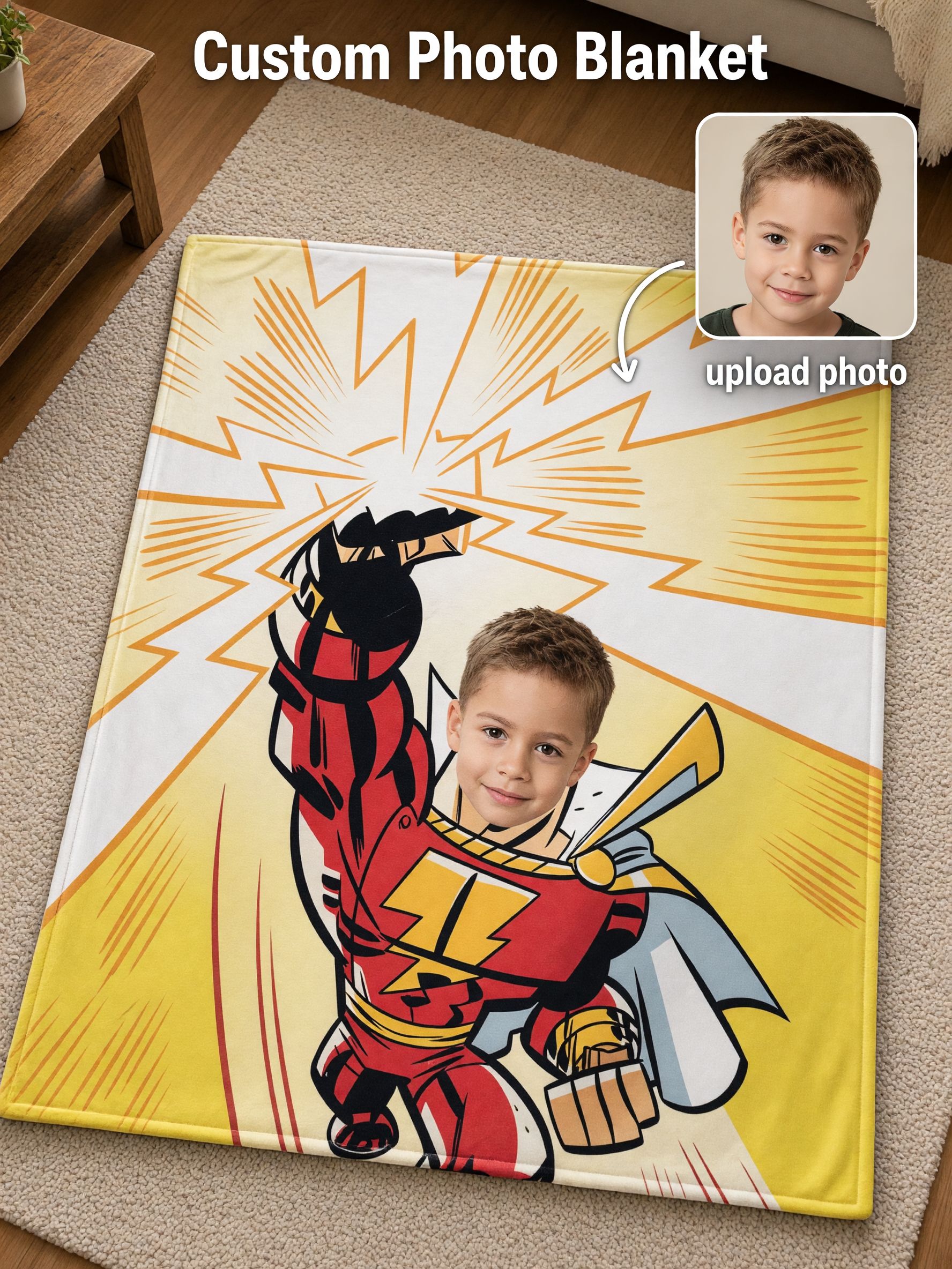 Personalized Superhero Photo Blanket Custom Face Comic Flannel Fleece Throw Soft Cozy Bed Sofa Keepsake Gift