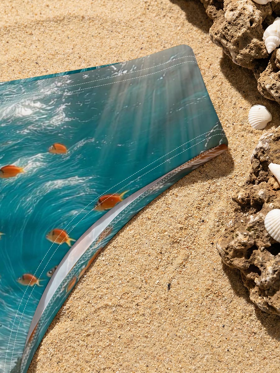 Sunlit Coral Cave with Swimming Fish -  Men's swim trunks