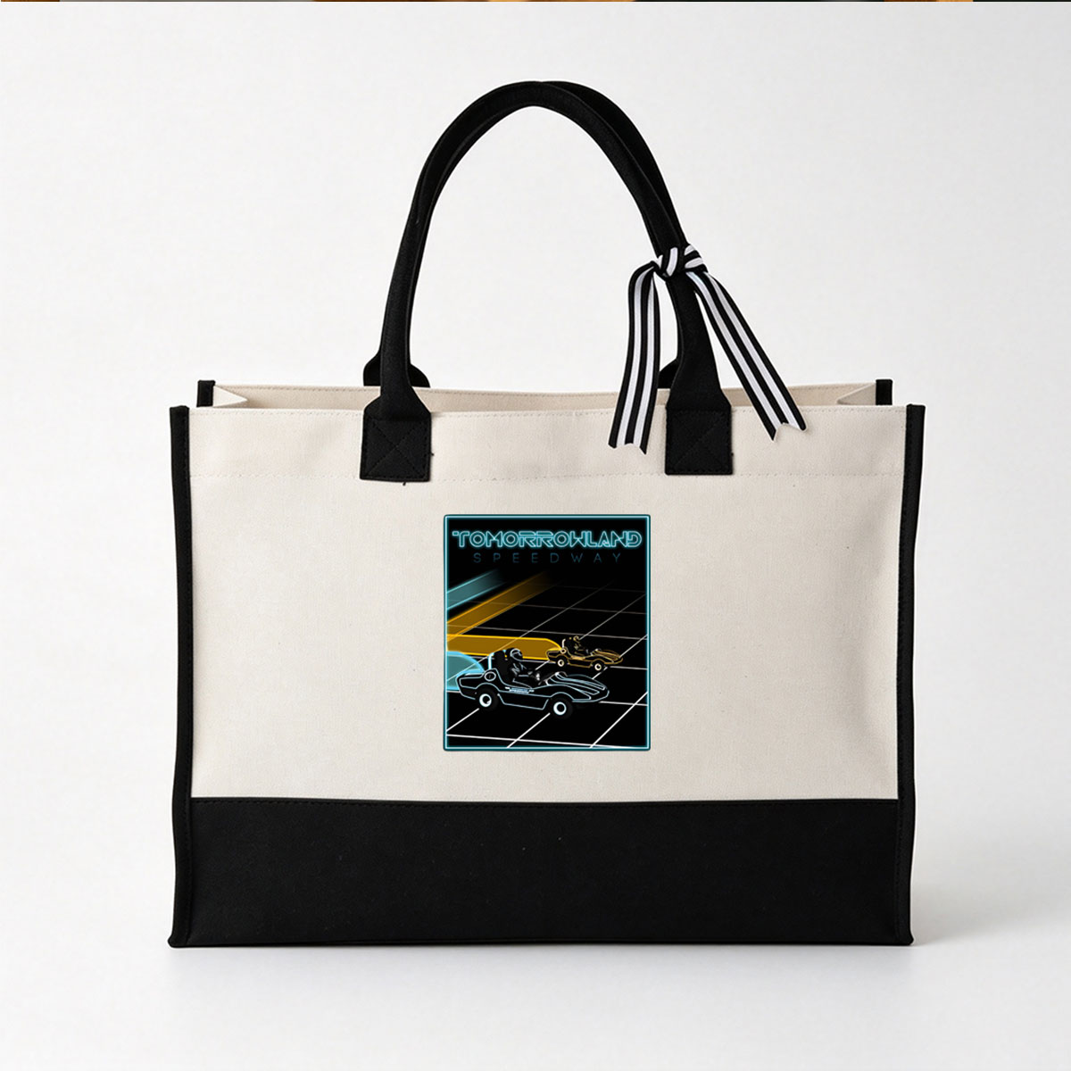 Tomorrowland Speedway: Futuristic Racing Adventure - Canvas patchwork gift tote bag