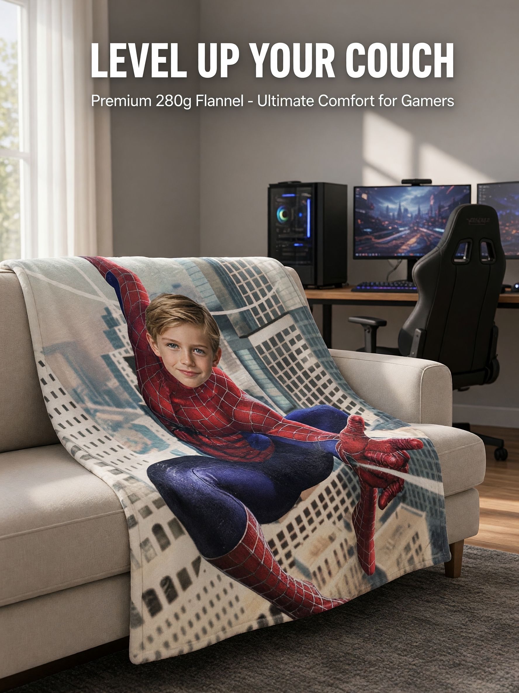 Custom Face Superhero Flannel Fleece Blanket, Personalized Photo Soft Plush Throw for Kids, Ideal Birthday Gift