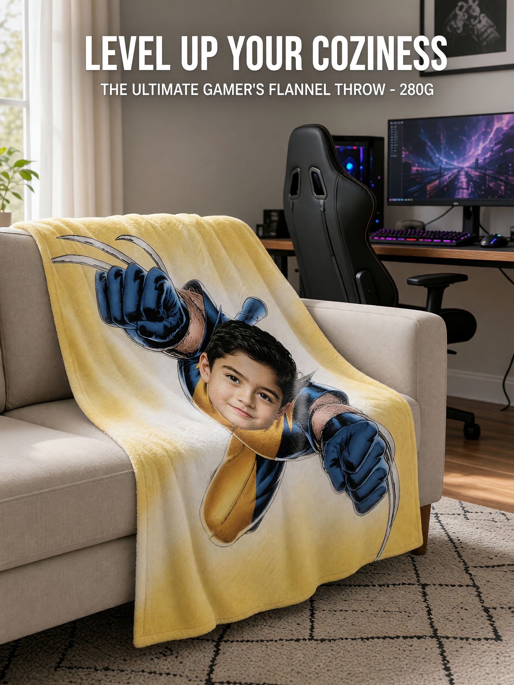 Custom Face Superhero Flannel Blanket, Personalized Photo Comic Hero Ultra Soft Fleece Throw, Ideal Cozy Gift
