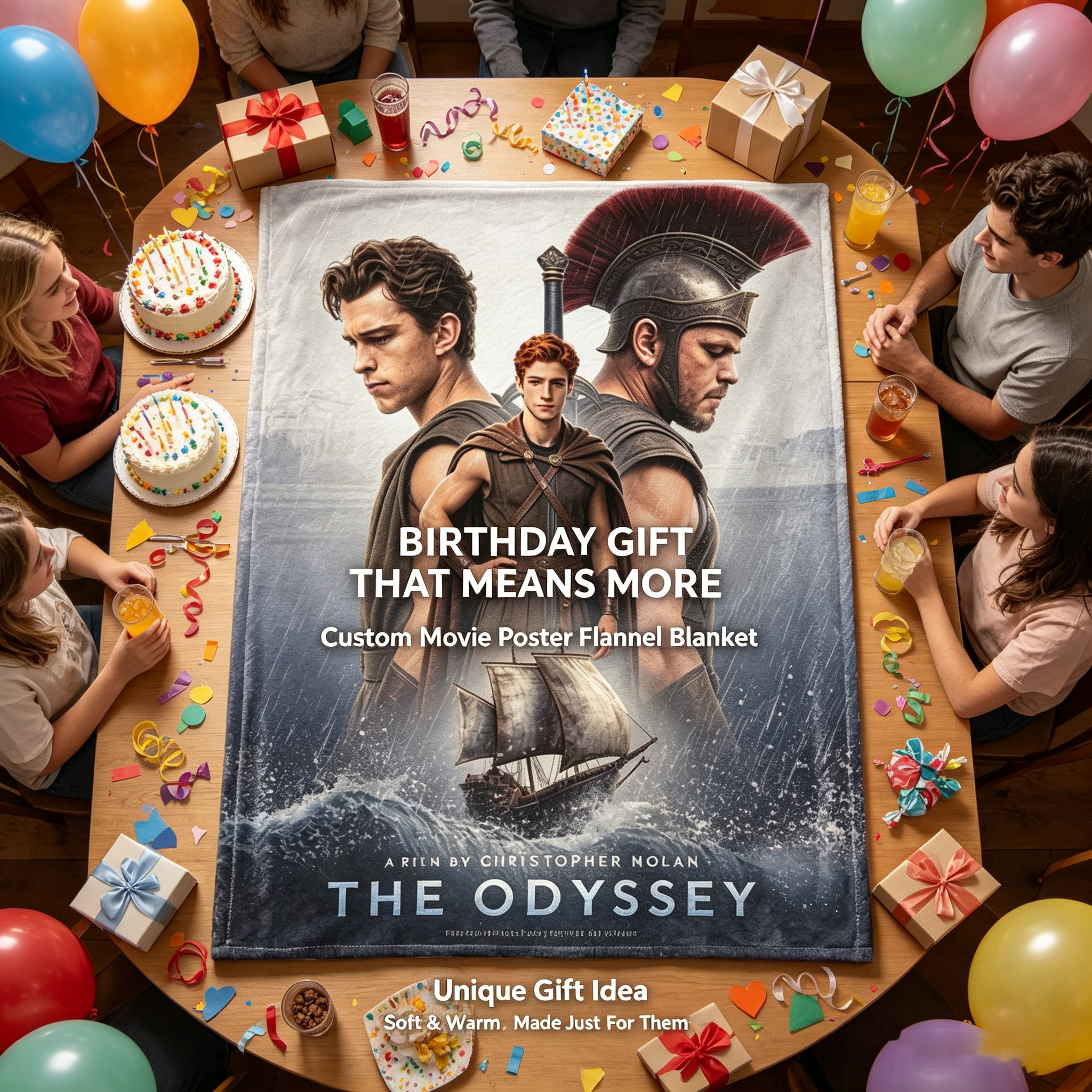 Custom Face Blanket The Odyssey Movie Character Flannel Blanket Perfect for Couch Relaxation and Movie Nights Ideal Gift or Giveaway for Fans