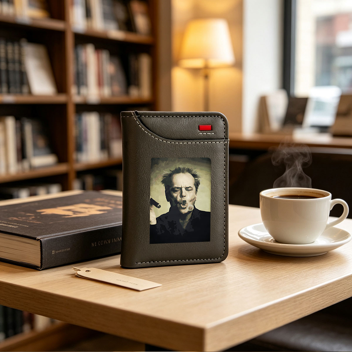 Jack Nicholson as The Joker, smoking a cigar, intense expression - Vertical Style Wallet