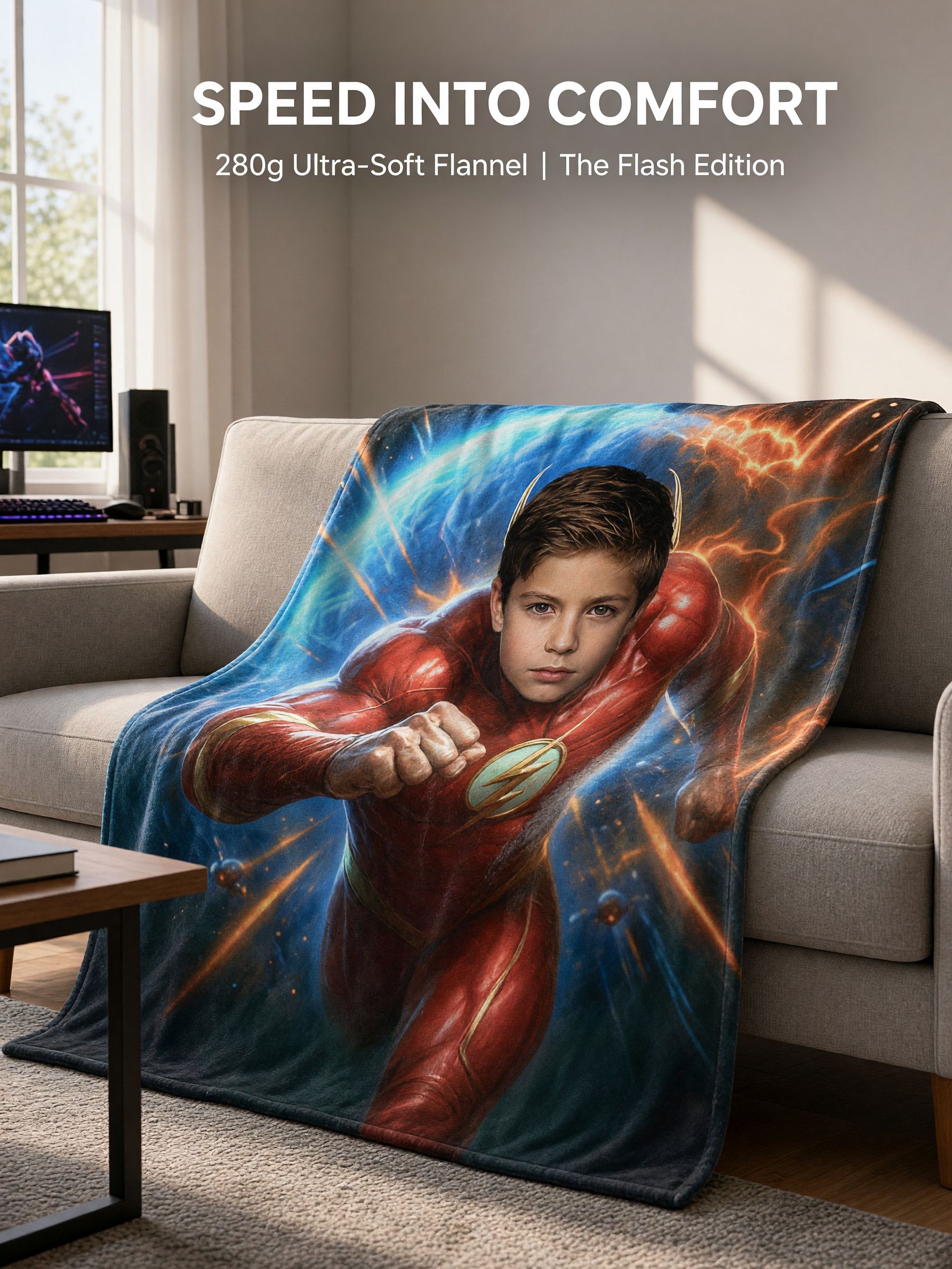 Custom Face Superhero Flannel Blanket, Ultra Soft Plush Cozy Throw, Ideal Personalized Gift for Kids and Family