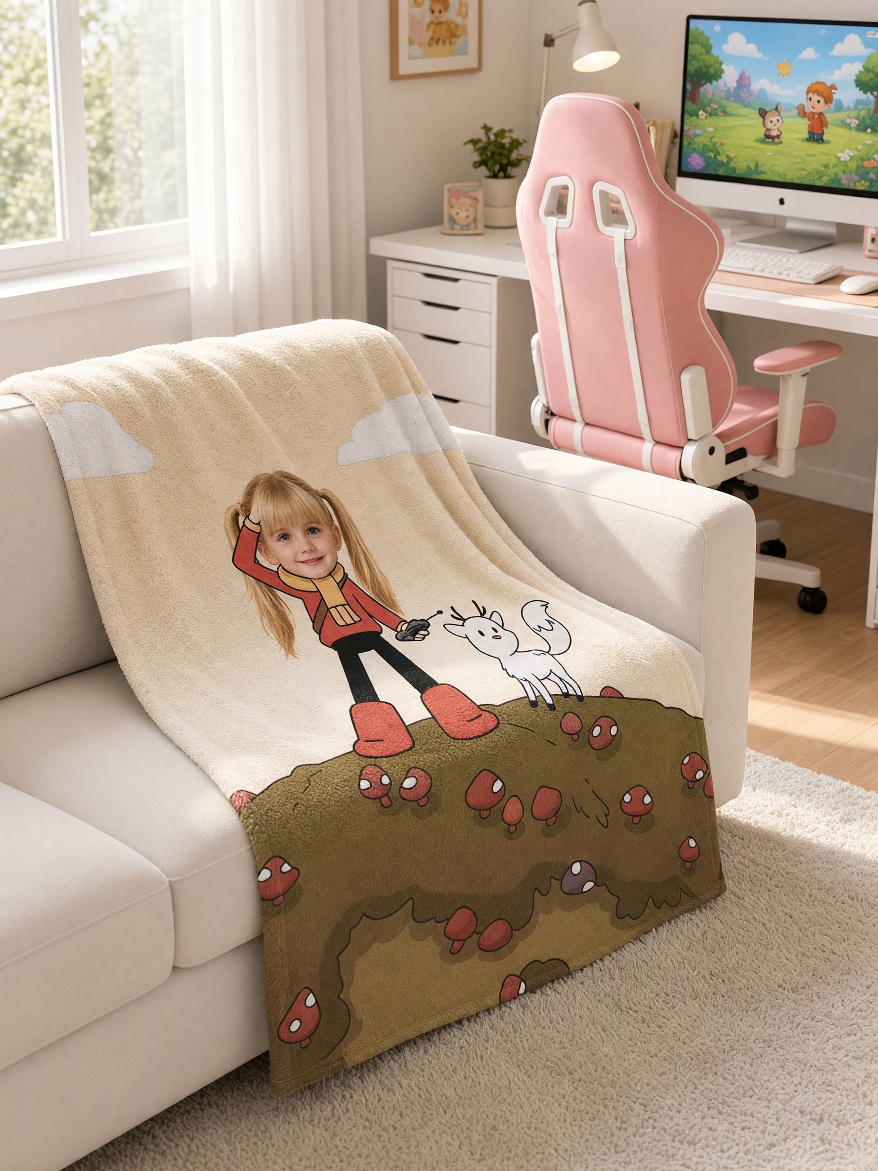 Personalized Face Photo Blanket, Custom Cartoon Character Flannel Fleece Throw, Cozy Memory Keepsake for Sofa Bed