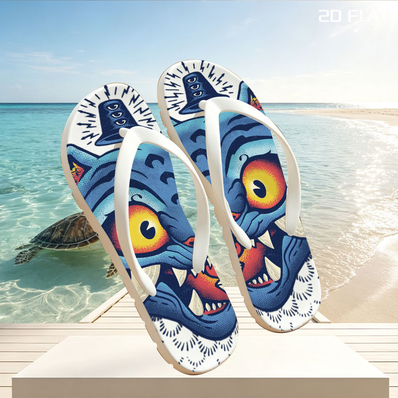 Blue Tiger with Bell and Envelope in Mouth -  flip-flops