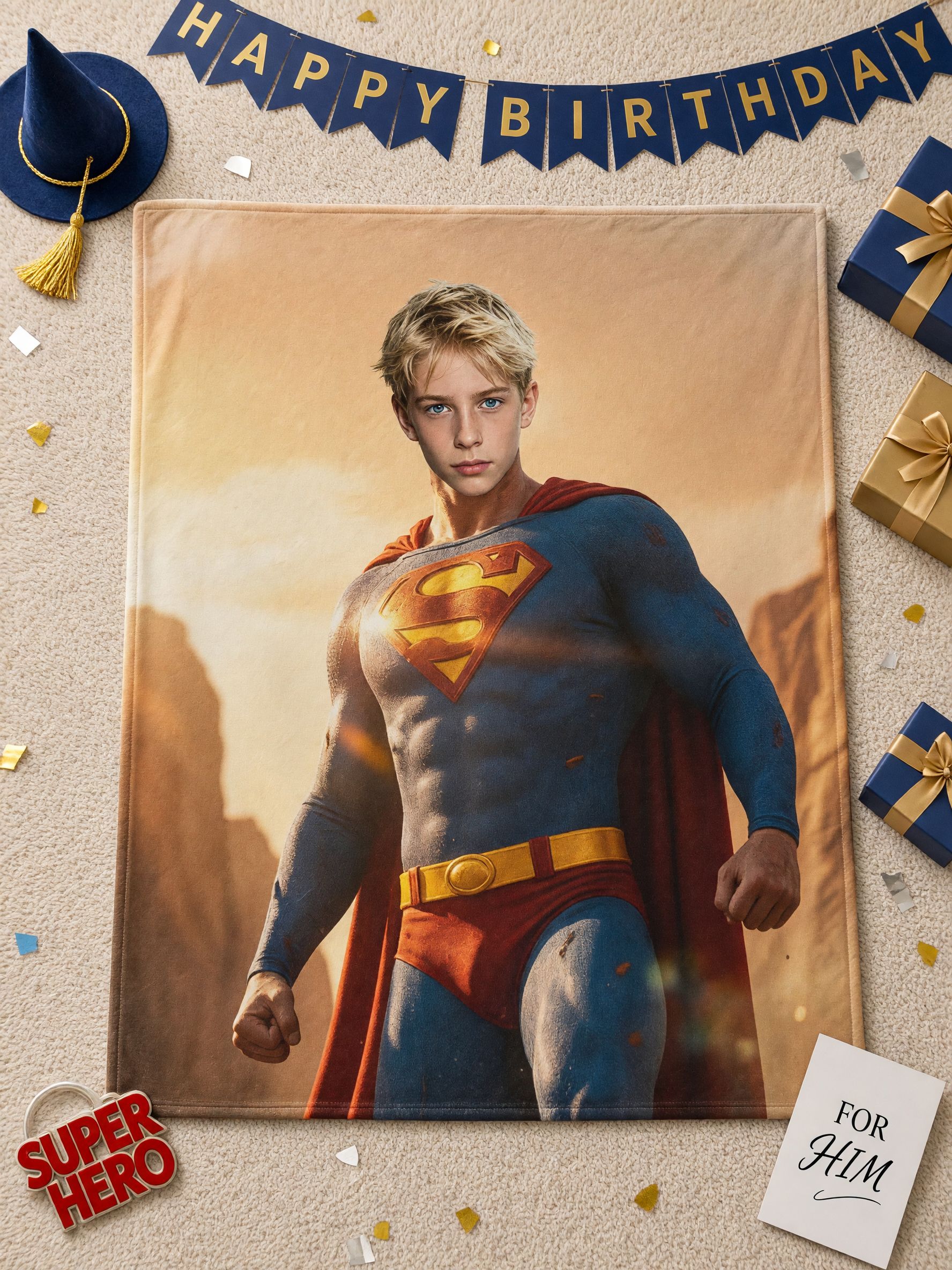 Personalized Superhero Face Photo Blanket, Ultra-Soft Flannel Fleece Throw, Ideal Custom Gift for Kids and Adults