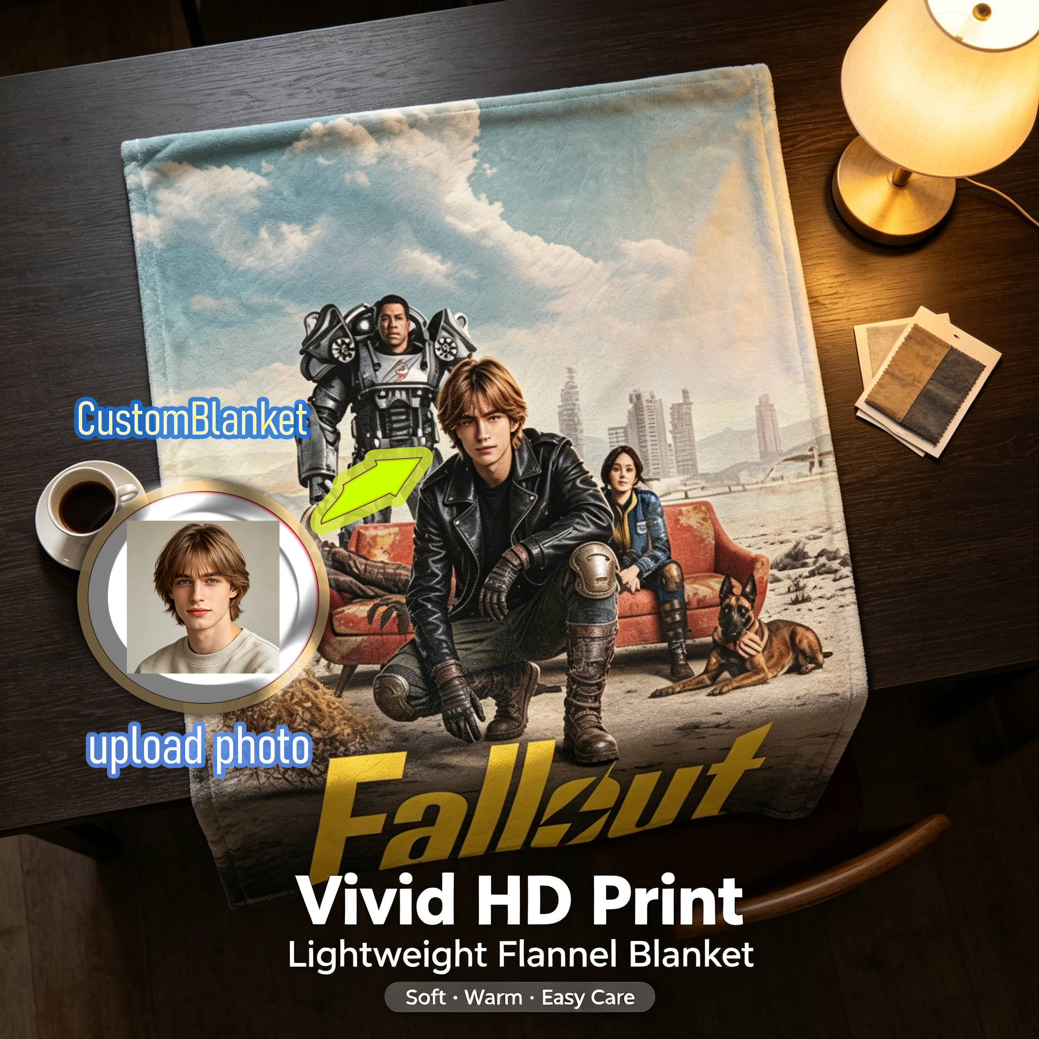 Custom Face Blanket Fallout IP Flannel Blanket for Couch, Bed, or Outdoor Use – Perfect Gift or Giveaway for Fans