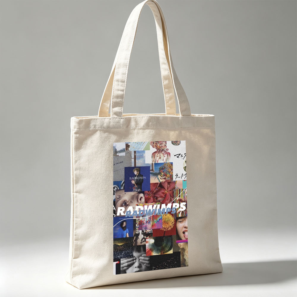 RADWIMPS Collage Artwork Featuring Band Members and Vibrant Visual Elements - Canvas tote bags