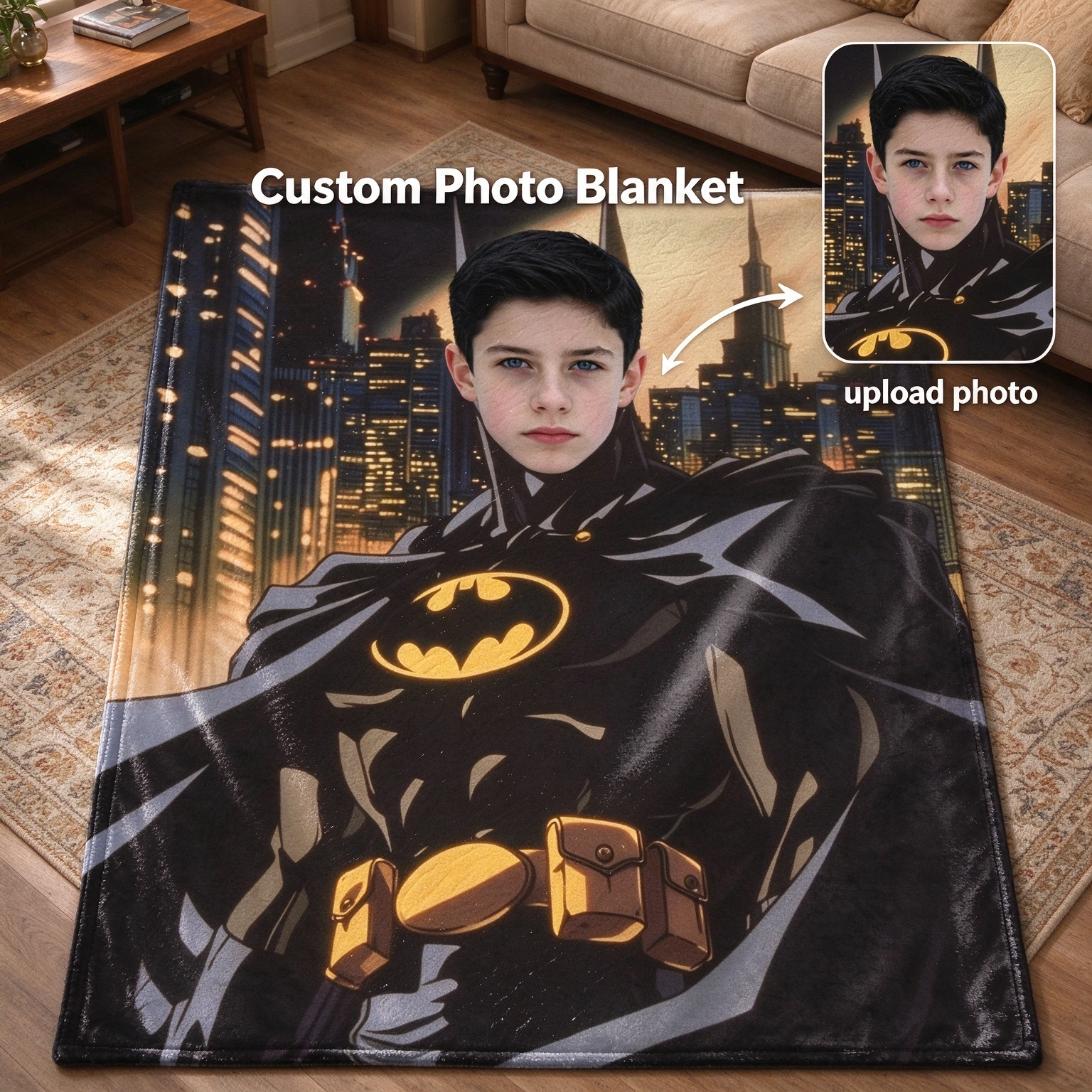 Custom Face Superhero Fleece Blanket Personalized Photo Throw Ultra Soft Warm Flannel Ideal Gift for Kids and Adults