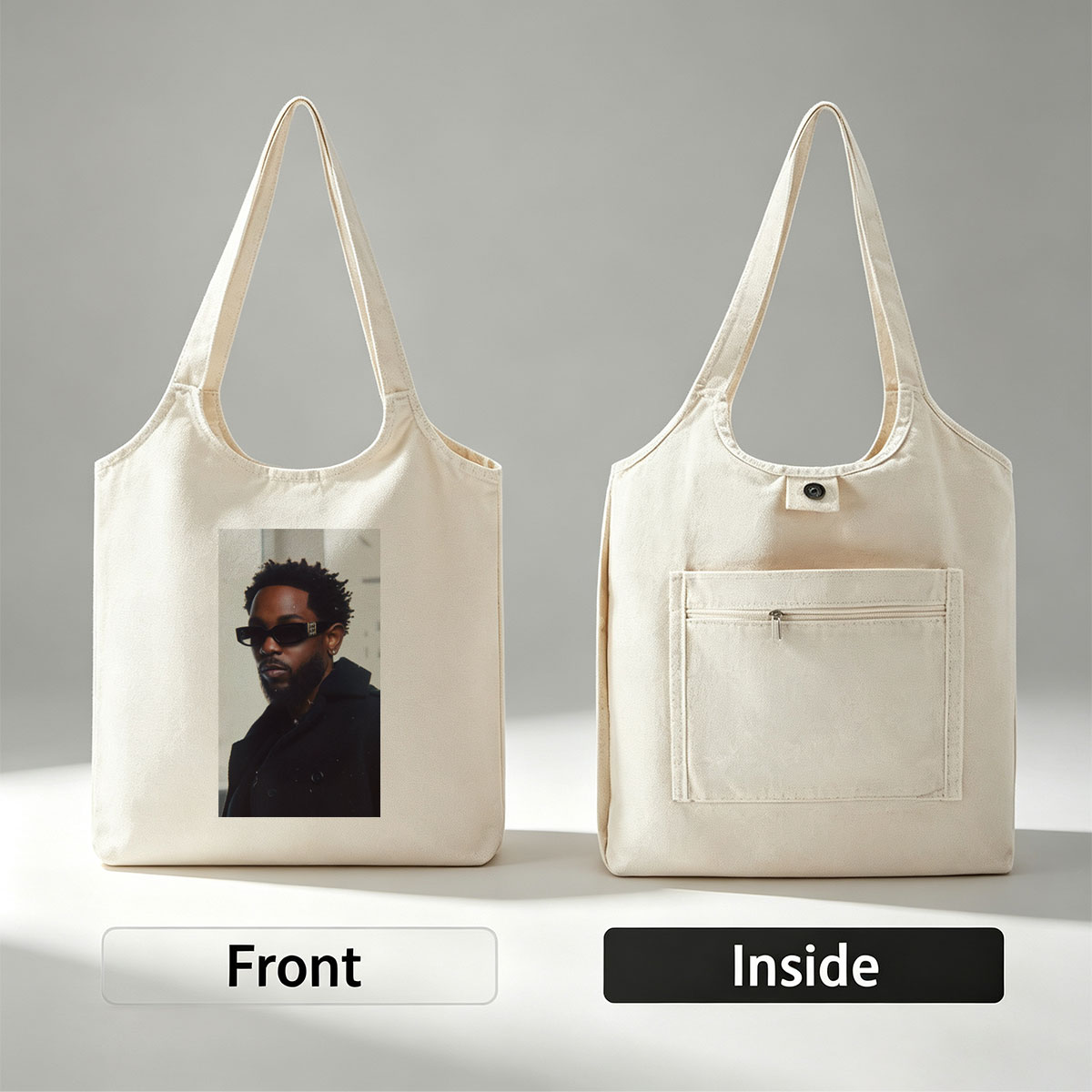 Kendrick Lamar in Urban Style Wearing Black Sunglasses and Coat - Canvas shoulder bags/