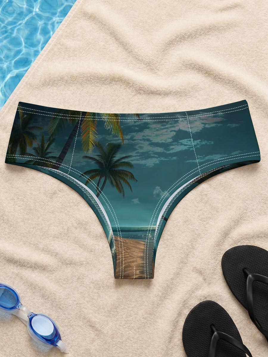 Moonlit Tropical Beach with Palm Trees and Shimmering Water -  Men's swim trunks