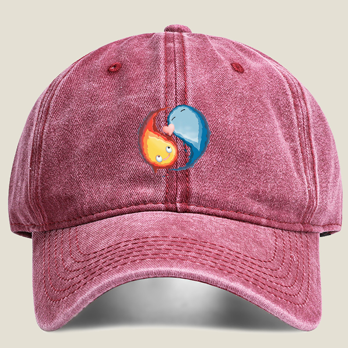 Yin Yang Fire and Ice Characters in Space - Washed Denim - Baseball Cap