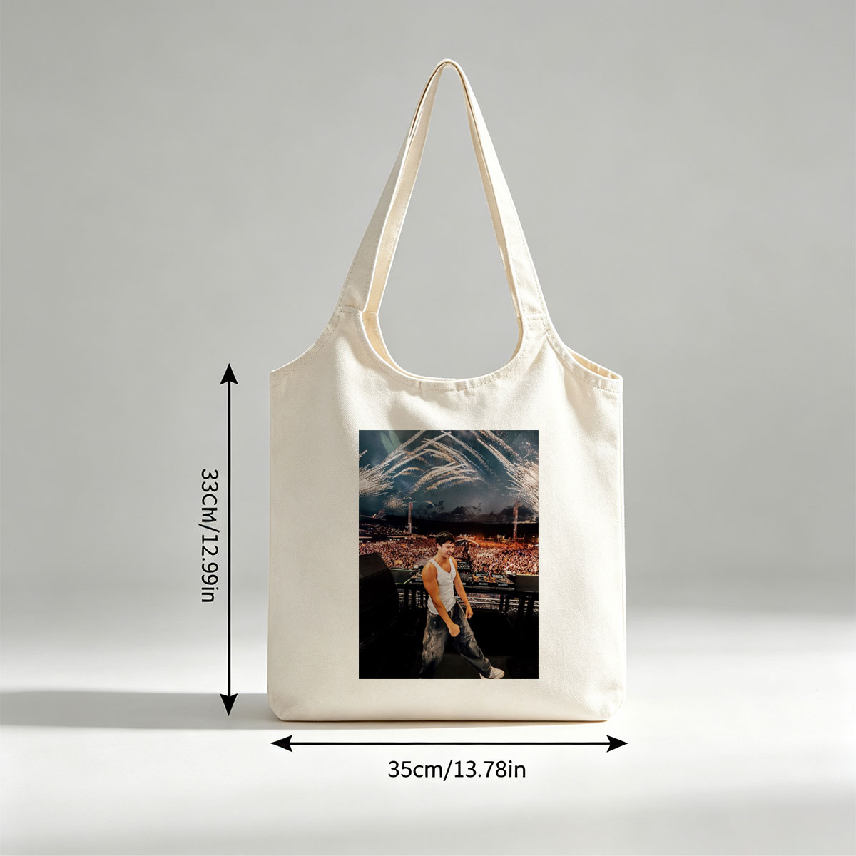 Martin Garrix Live Performance at Festival with Fireworks and Crowd in Background - Canvas shoulder bags/