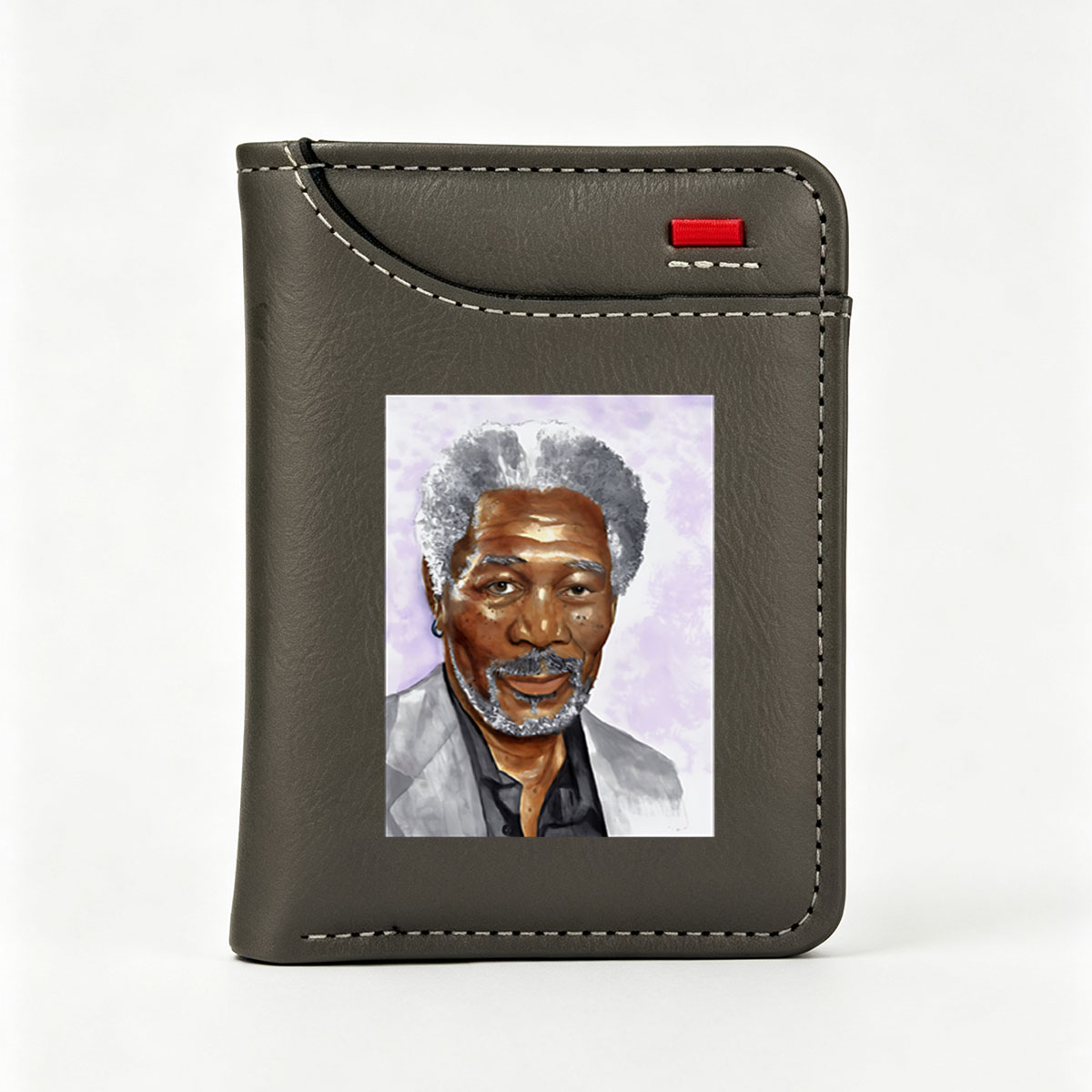 Portrait of an Elderly Man with Gray Hair and Beard, Wearing a White Jacket and Black Shirt, Set Against a Purple Background - Vertical Style Wallet