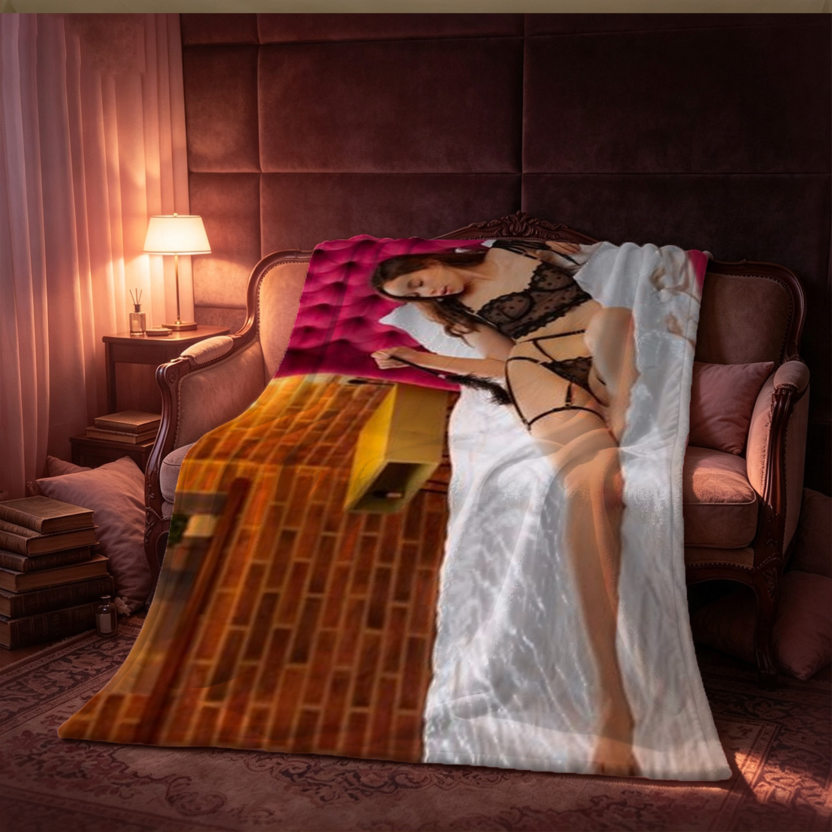 Barbie Doll in Pink Thigh-High Boots Sitting in Egg Chair - Blanket
