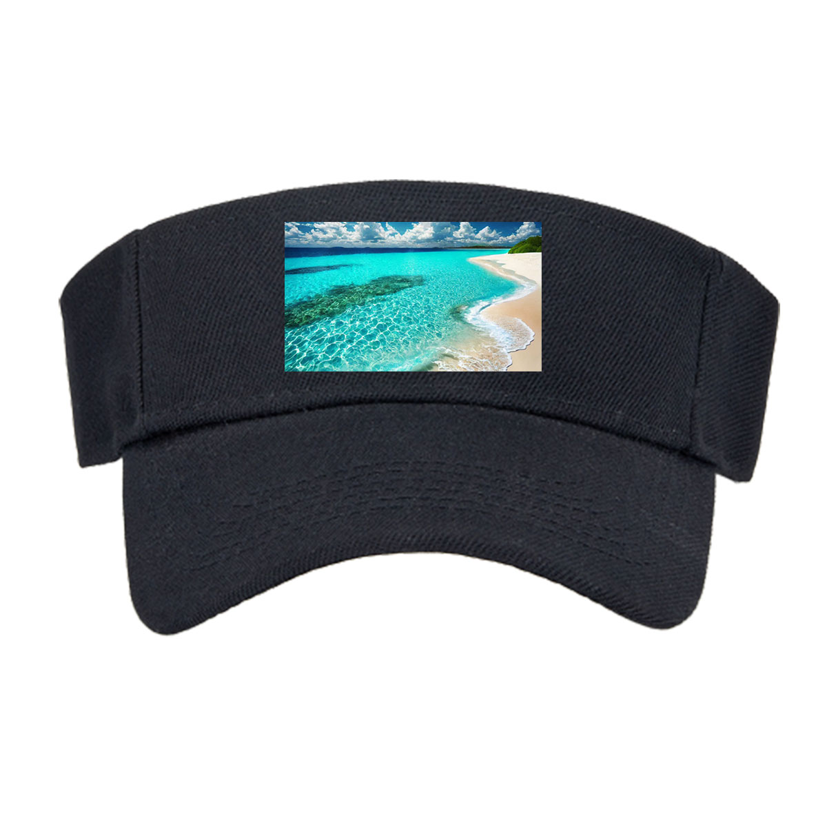Crystal Clear Waters Meet Sandy Shore Under Bright Sunlight -  Visor cap