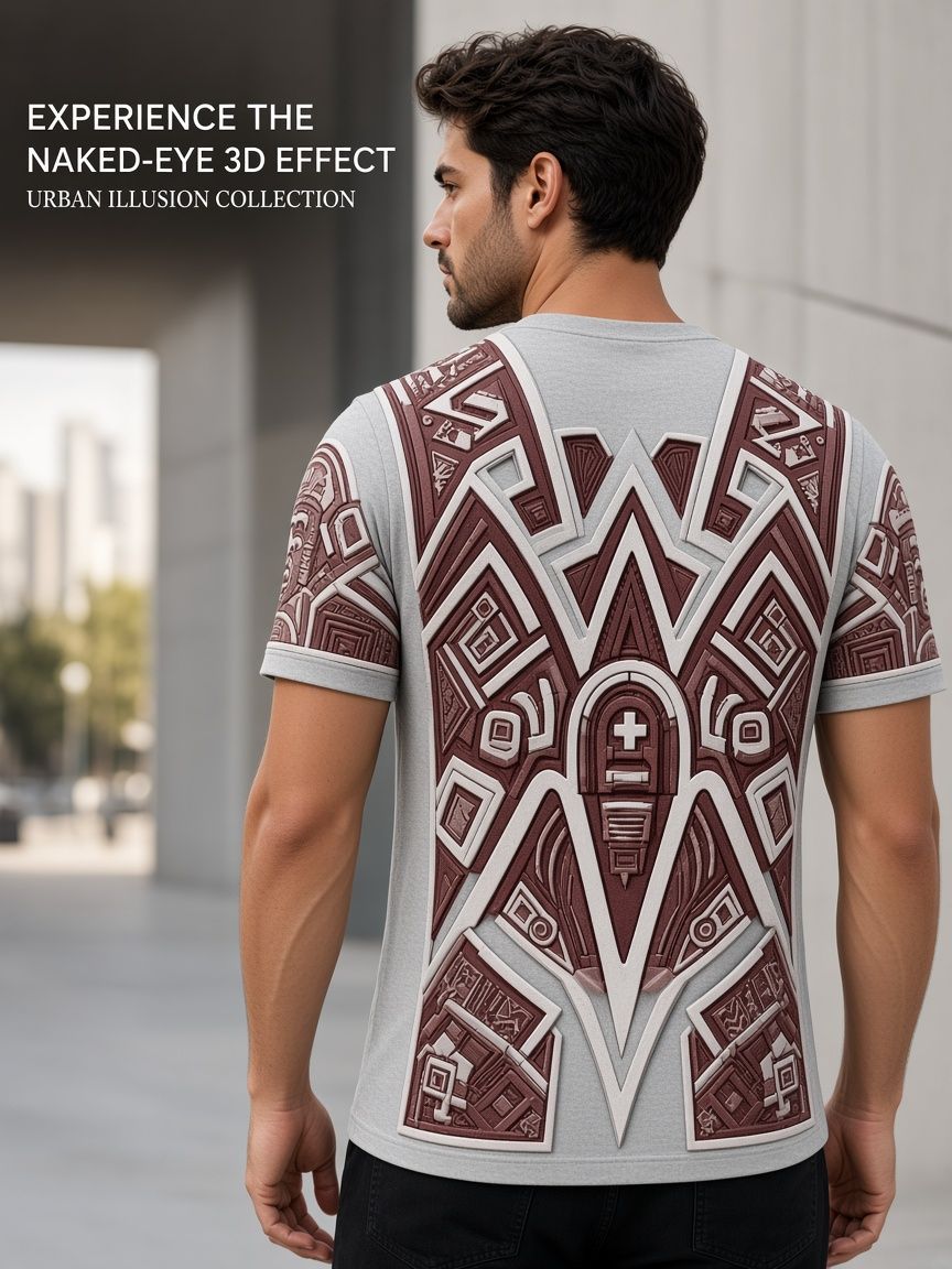 Aztec Sun Stone 3D Optical Illusion Graphic Tee, Breathable Athletic Mesh T-Shirt for Casual & Sports Wear
