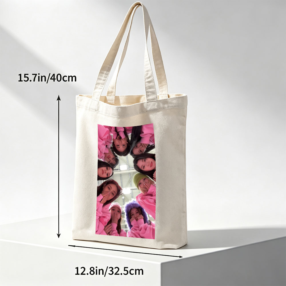 NewJeans Group Photo in Pink Outfits Forming a Circle with Playful Expressions - Canvas tote bags