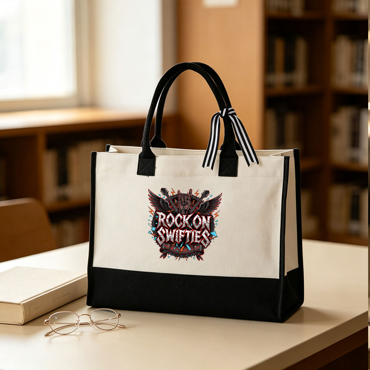 Rock On Swifties: Taylor Swift Fans Rock Out with Electric Guitars and Wings - Canvas patchwork gift tote bag