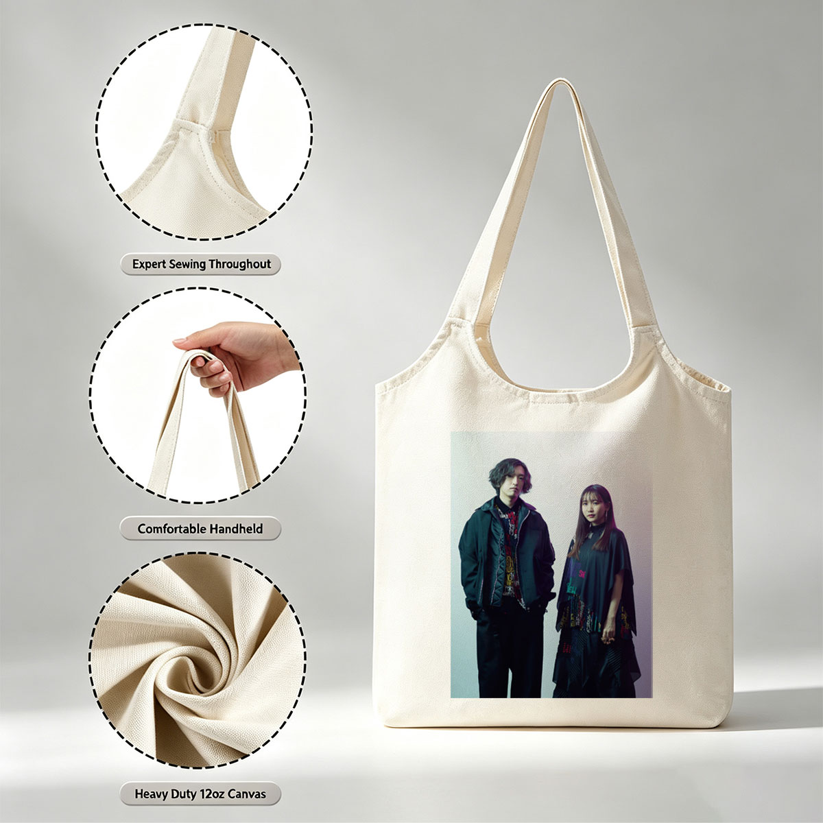 YOASOBI in Studio Portrait - Fashionable Duo Poses Against Gradient Background - Canvas shoulder bags/