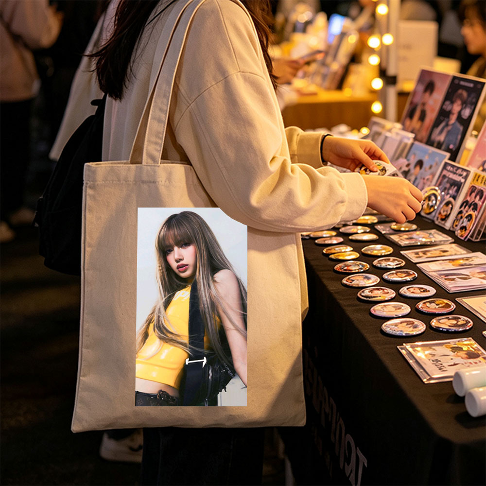 Lisa Blackpink Fashion Shoot in Yellow Crop Top and Black Bag - Canvas tote bags