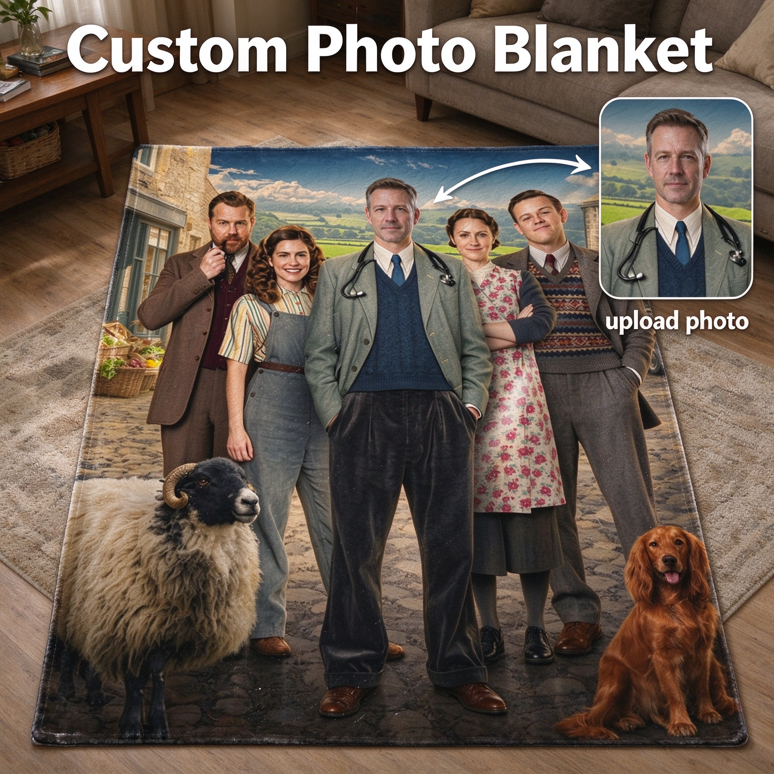 Custom Photo Blanket Personalized Portrait Flannel Throw, Soft Skin-Friendly Anti-Pilling Cozy Fleece Gift