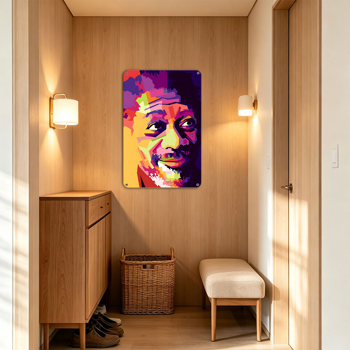 Colorful Abstract Portrait of a Man with Vibrant Geometric Patterns - painting