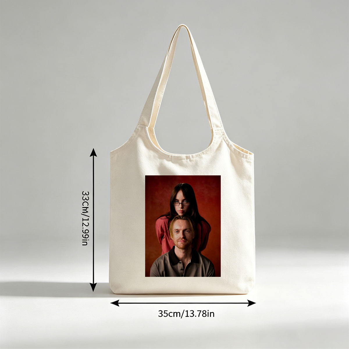 The Postal Service - Portrait of Ben Gibbard and Jenny Lewis Against a Warm Red Background - Canvas shoulder bags/