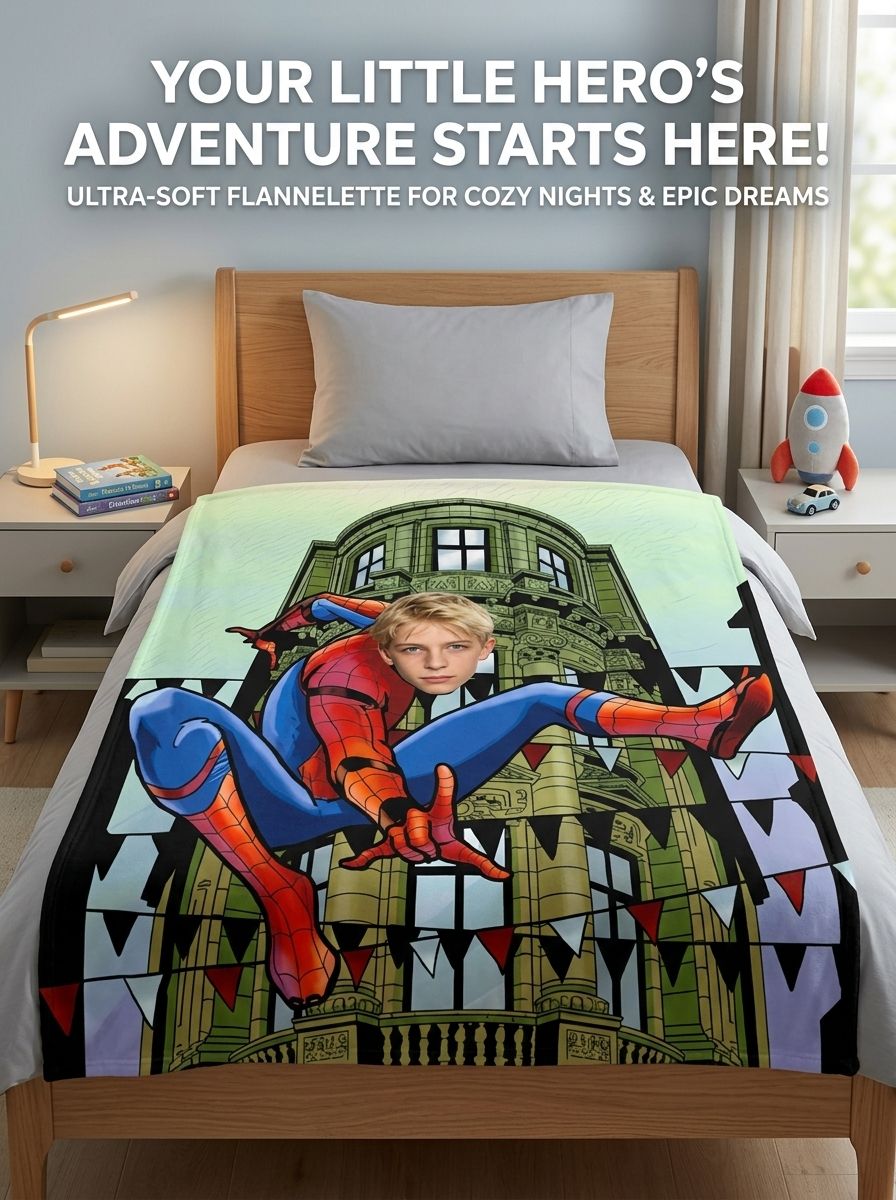 Personalized Custom Face Superhero Flannel Fleece Blanket Ultra Soft Lightweight Throw for Couch Bed Travel Keepsake Gift