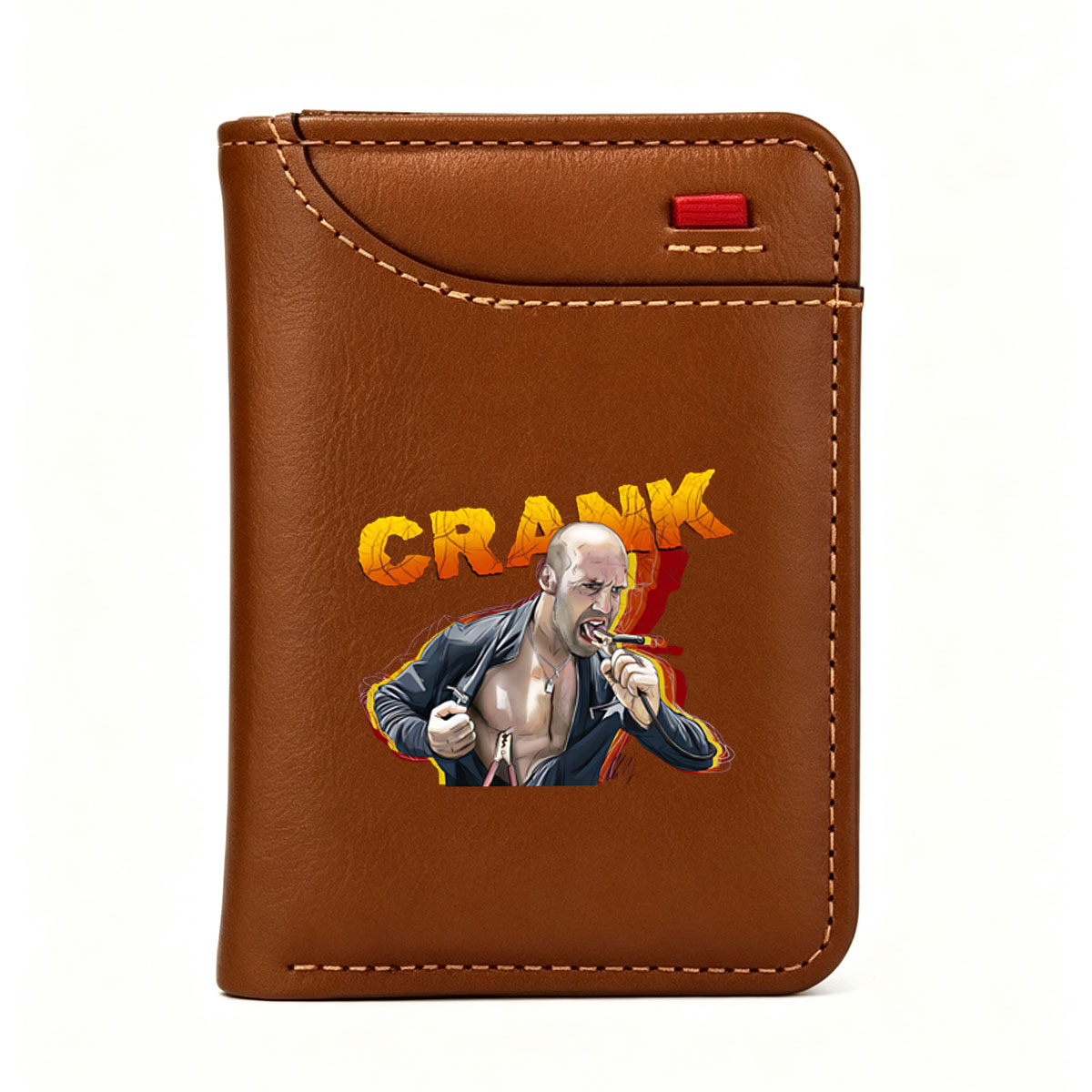 Crank: Jason Statham as Chev Chelios, Action Hero with Electric Wire in Mouth - Vertical Style Wallet