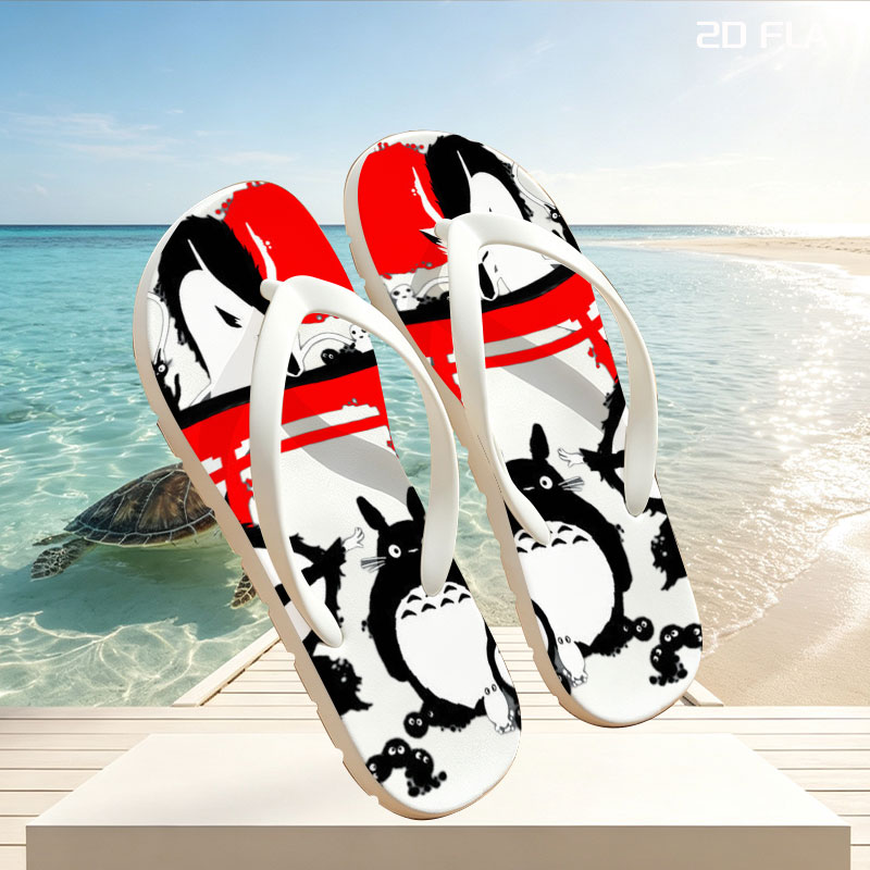 Totoro, No-Face, and Spirited Away Characters in a Japanese Shrine Scene -  flip-flops