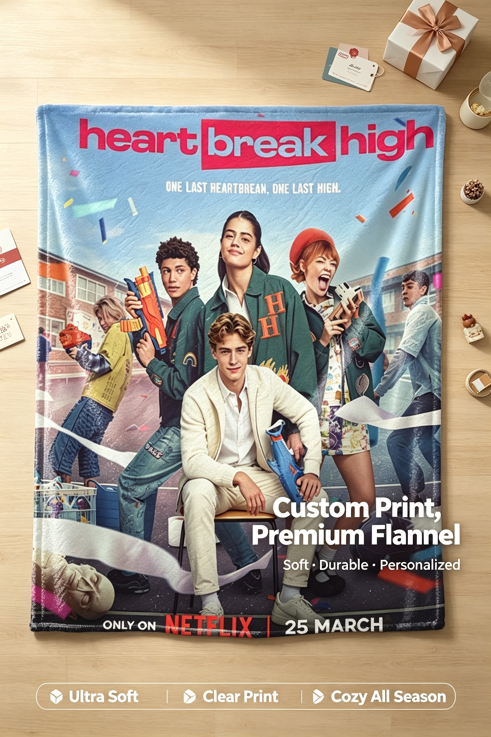Custom Face Blanket Heartbreak High Flannel Blanket for Fans of the Netflix Series – Perfect Gift for Teens and Adults, Ideal for Couch, Bed, or Dorm Use