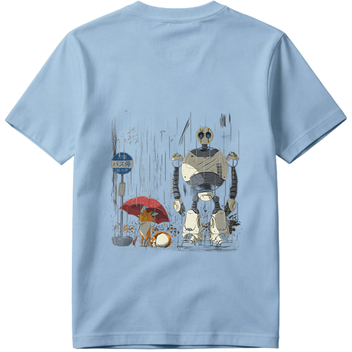 Fox and Robot Wait in the Rain - Tee