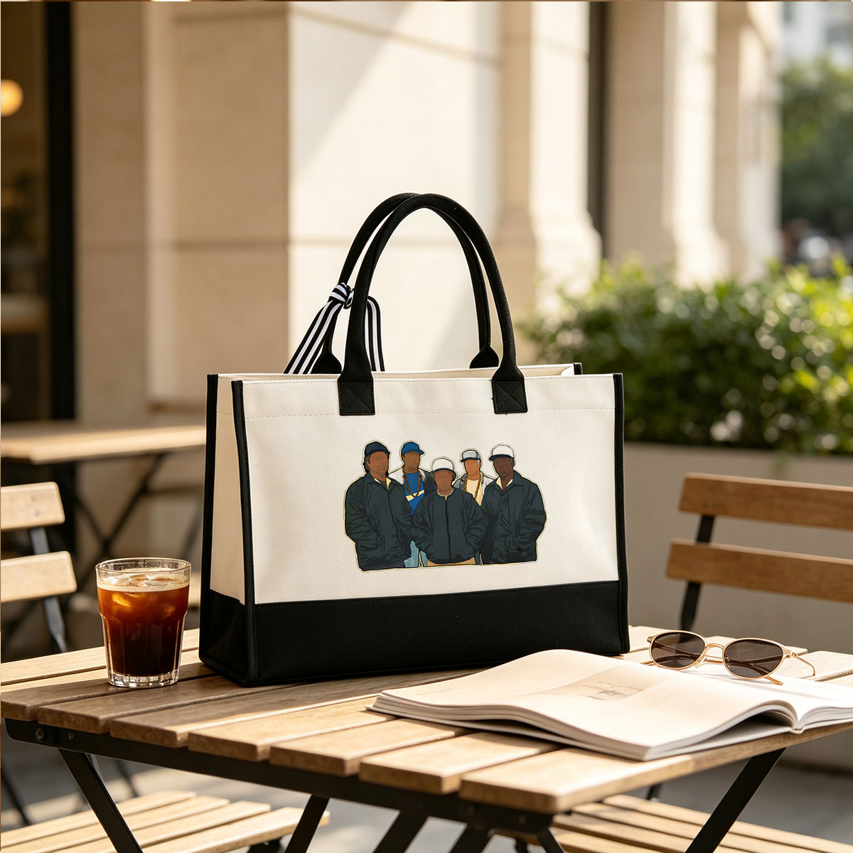 N.W.A. Members in Iconic Streetwear Style - Canvas patchwork gift tote bag