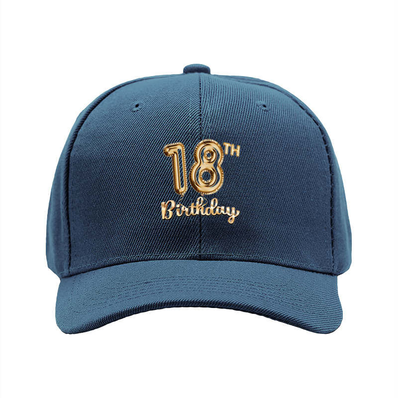1pc New Baseball Cap with 18th Birthday Gold Balloon Print Unisex Adjustable Hat for Party Celebration Adults and Teens