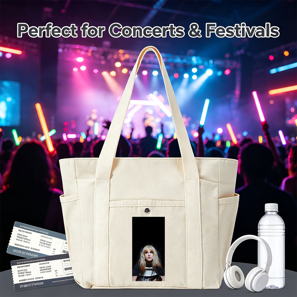 Hayley Williams in a Dramatic Portrait with Intense Gaze and Blonde Hair Against Dark Background - Multi-pocket bags