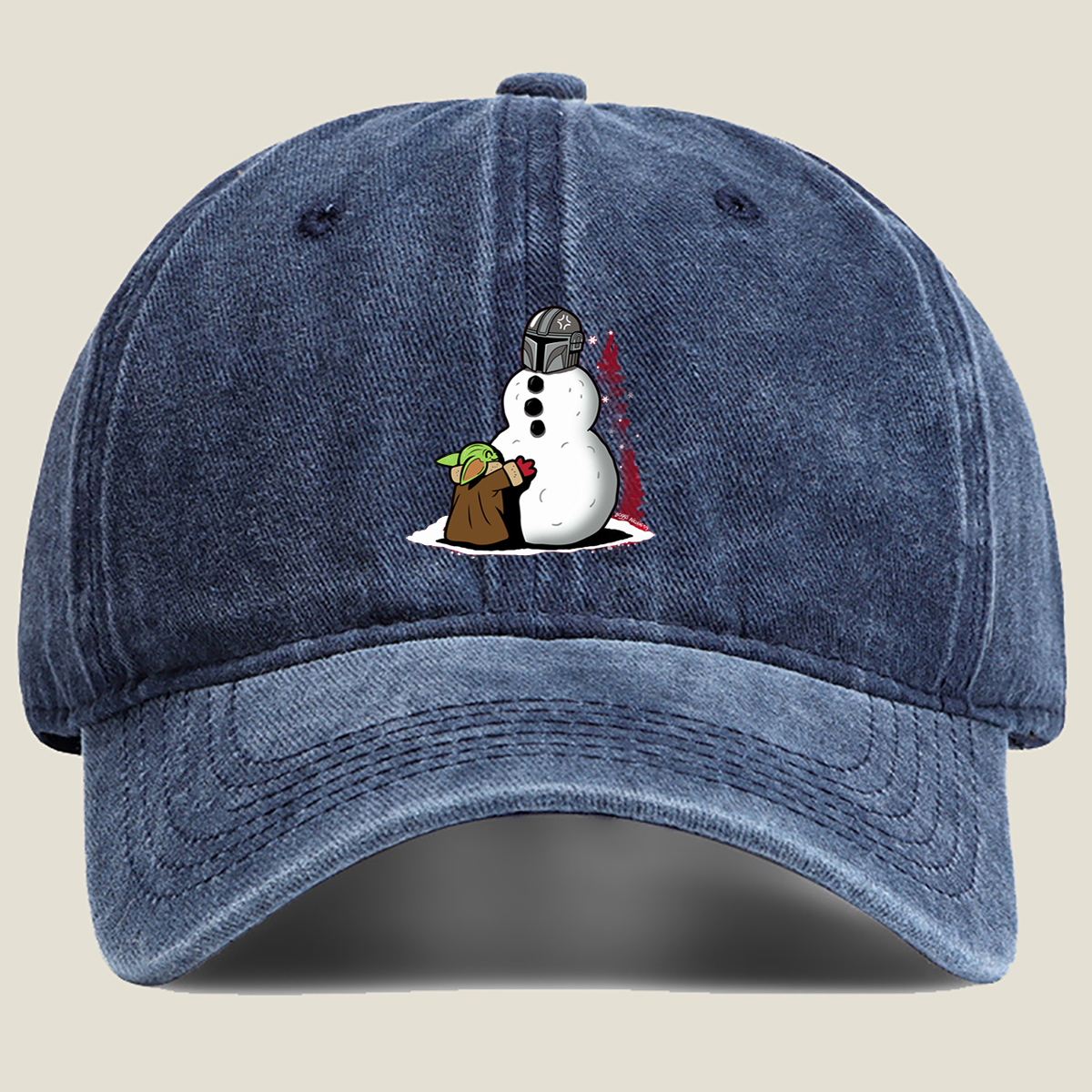 Mandalorian Snowman with Grogu - Washed Denim - Baseball Cap