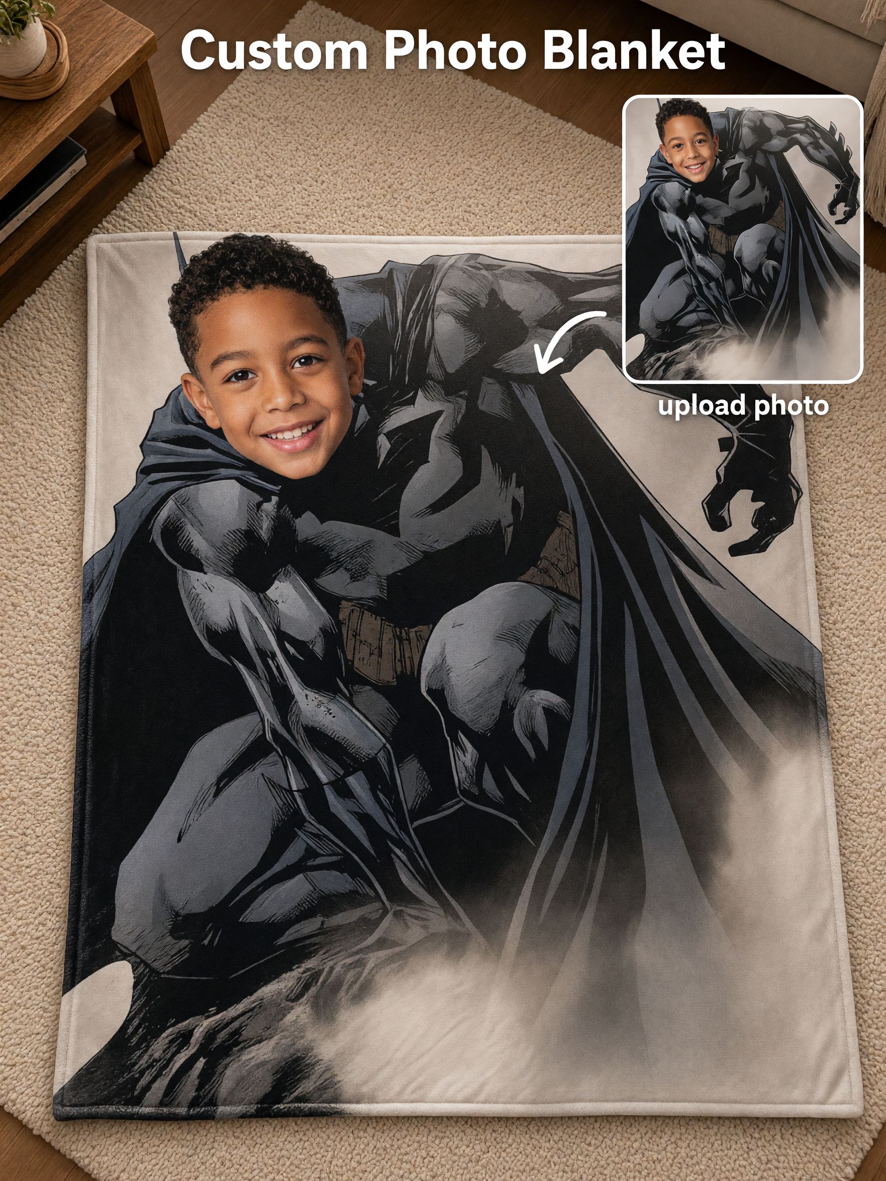 Personalized Superhero Face Photo Blanket Soft Anti-Pilling Flannel Throw Cozy Custom Keepsake Gift for Kids and Teens