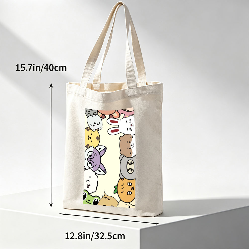 Cute Cartoon Characters in a Playful Pattern with Whimsical Expressions and Bright Colors - Canvas tote bags