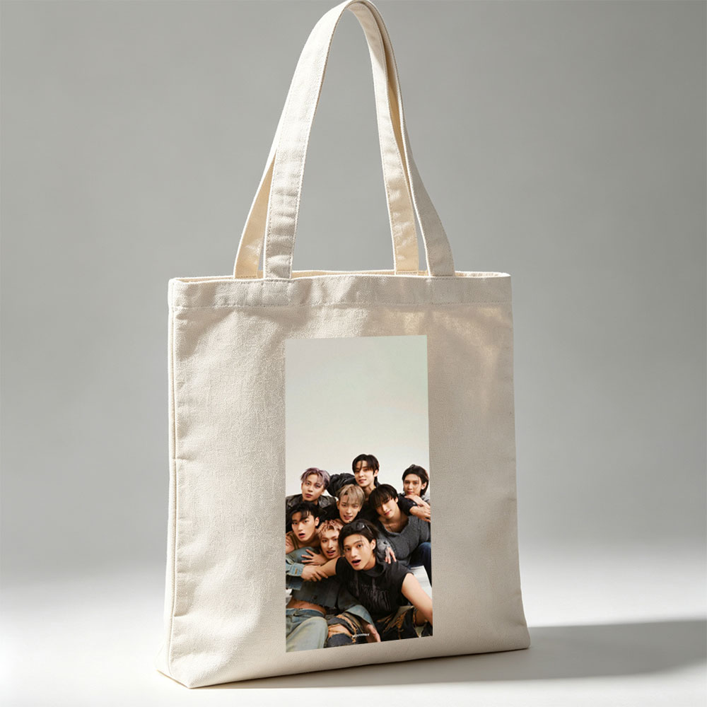 Stray Kids Group Photo - Members Posing Together in Casual Outfits with Expressive Faces - Canvas tote bags