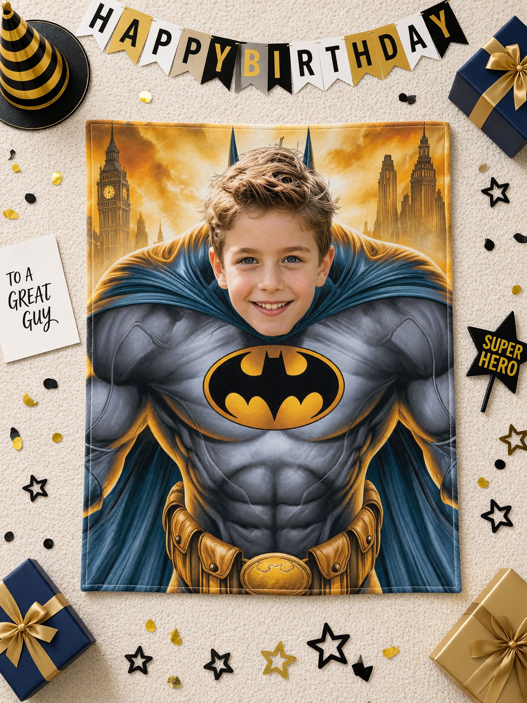 Personalized Superhero Face Photo Blanket Soft Flannel Fleece Custom Throw Ideal Keepsake Gift for Kids and Adults