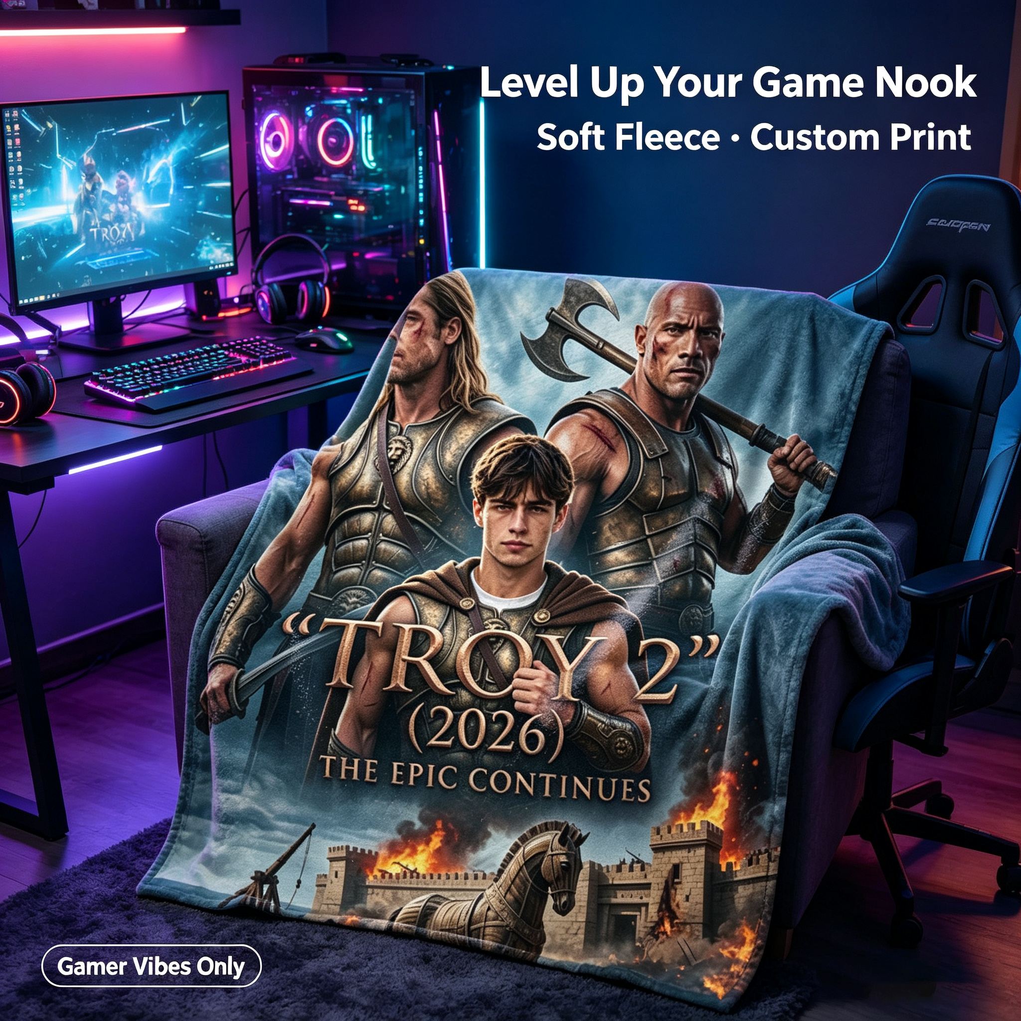 Custom Face Blanket Troy 2 Movie Inspired Flannel Blanket Perfect for Couch, Bed, or Travel Ideal Gift for Fans of Epic War Films and Movie Memorabilia