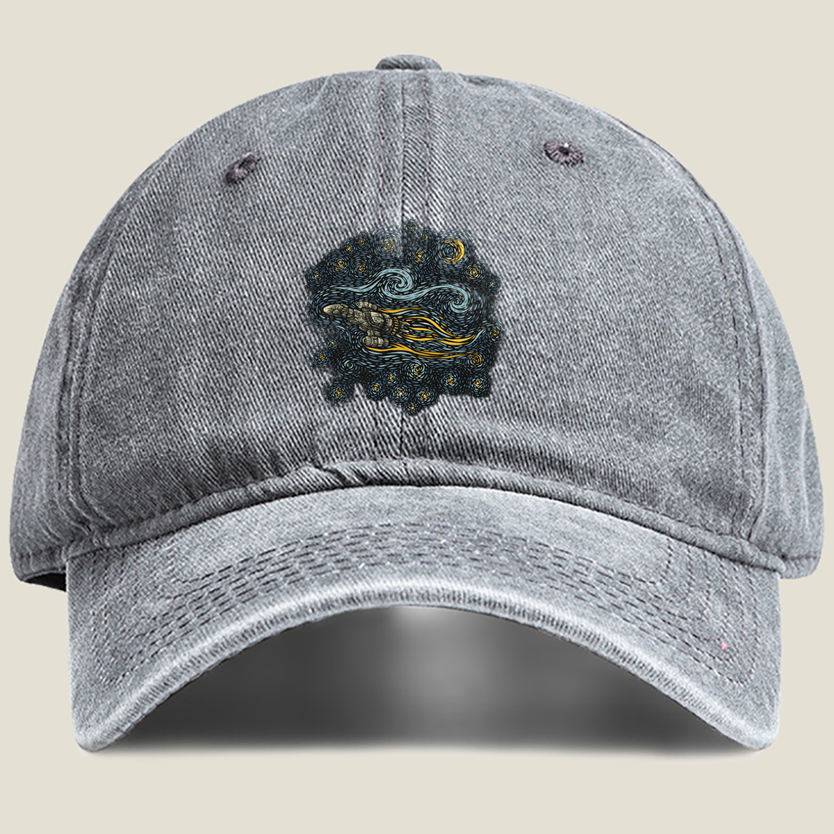 Cyberpunk Hand in Starry Night - Washed Denim - Baseball Cap